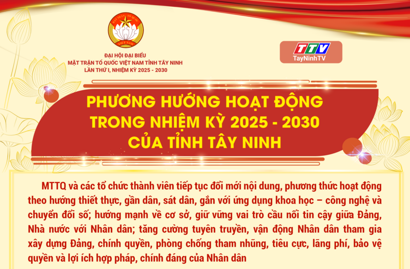 Phương hướng hoạt động trong nhiệm kỳ 2025 - 2030 của MTTQ Việt Nam tỉnh Tây Ninh
